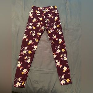 Pink brand leggings. Burgundy and pink print size large